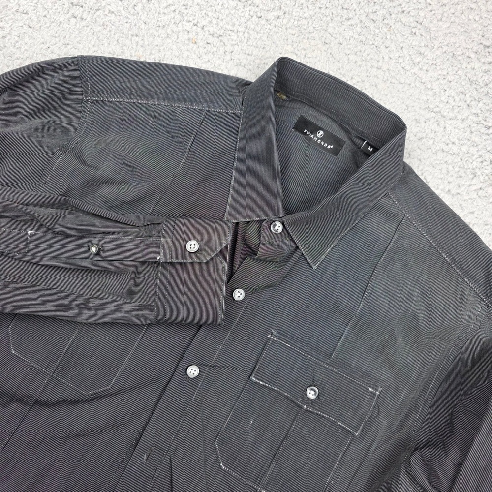 7 Diamonds Mens‎ Gray Pinstripe Long Sleeve Button Down Shirt - Medium